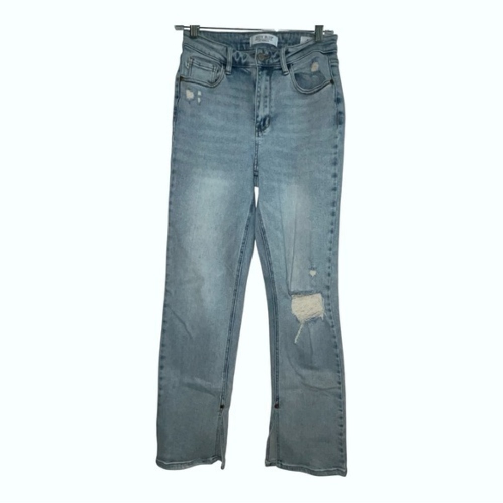 Judy Blue STRAIGHT Jeans Size 5/27  light Wash Stretch slits distressed JB88511